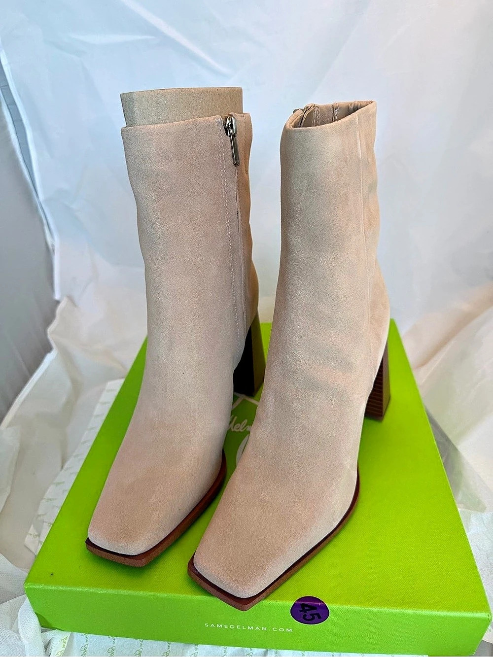Sam Edelman Ivette Ankle Bootie Suede-Look Heeled Boots in Beige US 7 NWT